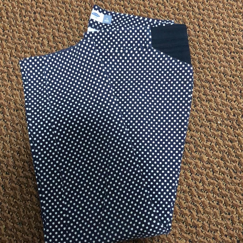 Navy and white polka dot pants